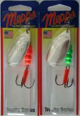 2 - Mepps Trophy Series Spinner - 1/2 Oz. - Green/Silver & Orange/Silver • $9.99