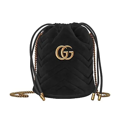 $1523.43 • Buy New Authentic Gucci GG Marmont Matelassé Velvet Mini Bucket Bag