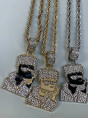 Bart Simpson Pendant Chain Gold Necklace Iced Out Bling Rhinestone 30  Inch UK • £6.99