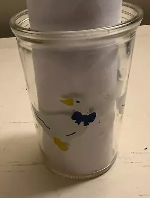 BAMA Jelly Jar White Ducks Geese Blue Bows Juice Glasses Vintage 4  Tall • $5