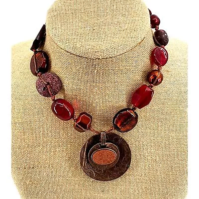 NWT Chico's Unique Red Rock Double Medallion Statement Necklace • $14.99