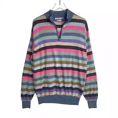 Peter Millar Golf Mens Striped Half Zip Sweater Size XL • $39