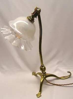 Lovely W.A.S. BENSON Arts & Crafts Brass Lamp With Opalescent Ruffled Shade NICE • $750