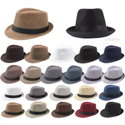 Men Women Straw Fedora Hat Trilby Cuban Sun Cap Panama Short Brim Floral Hat  • $12.57