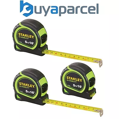X3 Stanley Hi-Vis 5m 16ft Tylon Tape Measure Green STA130696NHV STA130602HG • £14.94