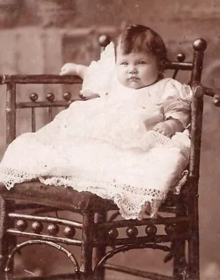 Cabinet Card Photo Adorable Baby Girl Hair Curl Lace Dress Chair - Roth St Louis • $4.25