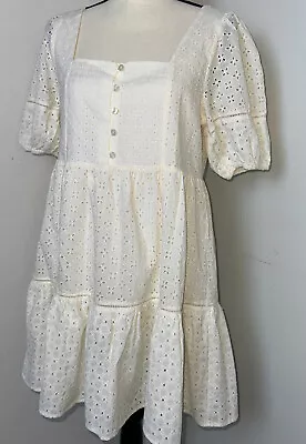 Madewell Womens Eyelet-Mix Tiered Mini Dress Ivory Size 8 Graduation Dress • $35