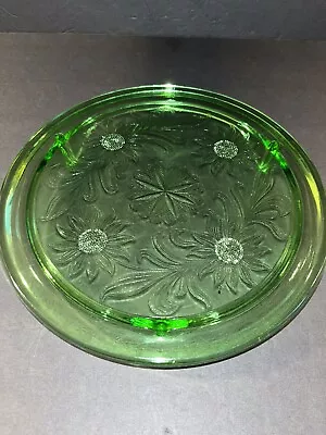 Jeanette Depression Glass Footed Cake Plate Stand Sunflower Daisy Green Vintage  • $19.99