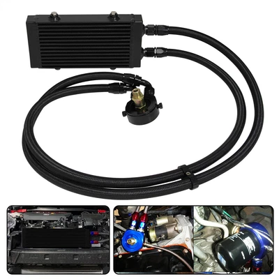 £153.60 • Buy Universal Small Dual Pass Bar & Plate Oil Cooler+ Filter Adapter Hose Kit Black
