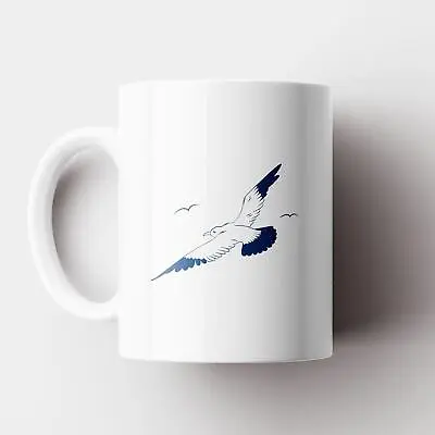 Ceramic Mug Seagull Bird Beach Seaside Nautical Costal Gift Blue & White 11 Floz • £9.97