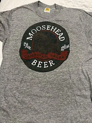 Vintage 1980s Moosehead Beer 80s Gray Graphic Print Crewneck Tshirt Med • $29.99