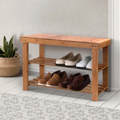 $56.99 • Buy Artiss Bamboo Shoe Rack Wooden Seat Bench Organiser Shelf Stool