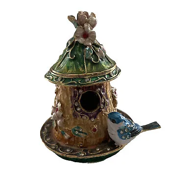 Wild Bird House Trinket Box Floral Jeweled Magnetic Hinge Closure • $16.99