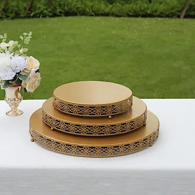 16 In Gold Metal Fleur De Lis Round CAKE STAND Dessert Display Pedestal Party • $26.55