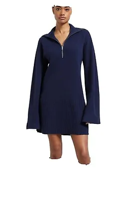 Trendy Modern Citizen Milly Zip Collared Navy Blue Sweater Dress NEW Medium $128 • $50