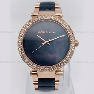 New Michael Kors MK6414 Parker Tone Rose Gold & Black Acetate Quartz Watch Women • $122.92