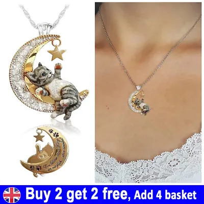 £2.44 • Buy Micro Set Zircon Moon Pet Kitten Necklace Diamond Crystal Crescent Pendant Li