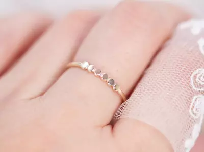 Gold Plated Beaded Stacking Ring Simple Modern Ring Gift For Girlfriend • $11.04