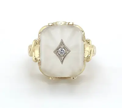 14k Yellow Gold Camphor Glass Vintage Ring Jewelry (#J5847) • $823.50