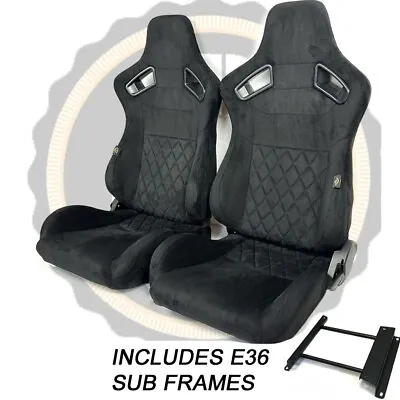 Pair BB6 RS Suede Alcantara Diamond Stitch Reclining Bucket Seats Direct BMW E36 • $732.45