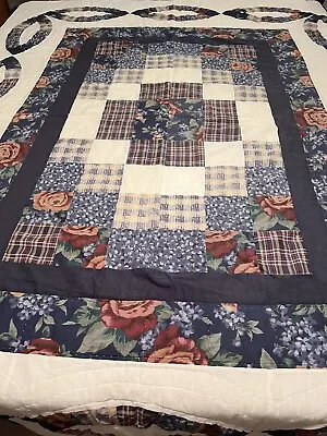 Vintage Hand Quilted Trip Around The World  & Wedding Ring Quilt 66x87 Twin #825 • $22.95