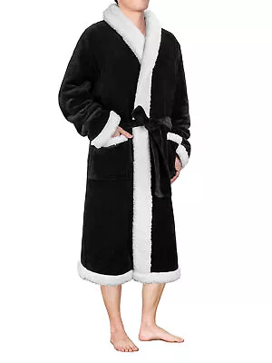 Mens Warm Robe Fleece Sherpa Lined Bathrobe Winter Robe Sleepwear Plush Soft • $39.99