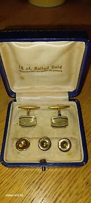 18 Ct. Rolled Gold Enamelled Cufflinks & Studs  In Original Box. • £19.99