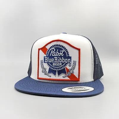 Pabst Beer Hat PBR Vintage Trucker Pabst Blue Ribbon Logo Patch Yupoong 6006 • $38