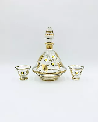 Vintage Clear Glass Dome Decanter Set Hand Painted Flowers Beehive Base 21cm • $78