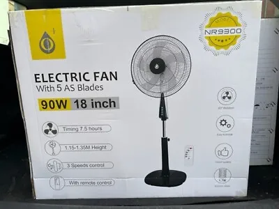 £49.95 • Buy 90W-18” 5 Blade With Remote Control Pedestal Stand Fan High Speed With Timer NEW