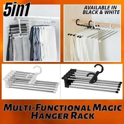 5 In 1 Multi-functional Pants Rack Shelves Space Saving Storage Hangers Home US • $35.33