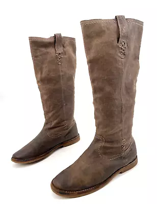 Frye Women's 8 Celia X Stitch Tall Riding Boots Tan Brown Leather Pull On Flat • $89