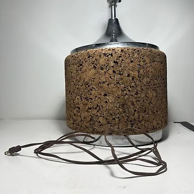 Vintage Cork And Chrome Mid Century Table Lamp MCM Metal Wood Retro • $139