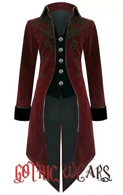 Fashion Men Tailcoat Red Velvet Goth Steampunk Aristocrat Regency Jacket • $84.99