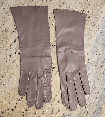 Vintage Size M Taupe Thin Leather 12  Long Formal Gloves • $26.99