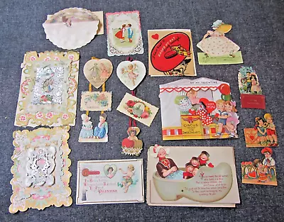 Lot Of 14 Vintage Valentine's Day Cards 1900-1940 Die Cut Moveable Embossed • $14.95