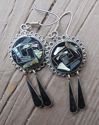 Vintage Pair Of 925 Silver & Abalone Dangle Pierced Earrings • $11