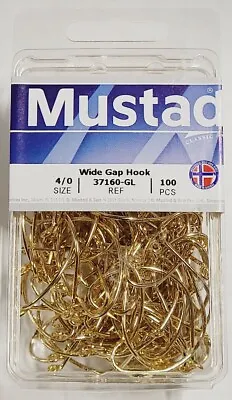 Mustad 37160-GL-4/0-100 Wide Gap Kahle Fluke Shiner Gold Bait Hook • $38.42