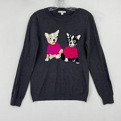 J CREW Womens Small French Bulldog Teddie Sweater Gray Cotton Blend Pullover • $17.42
