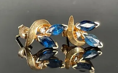 Yellow Gold   Sapphire And Diamond Stud Earrings • $195