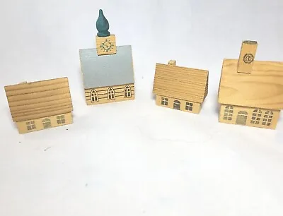 Blond Wood Miniature Houses & Church Set Of Four • $8.18