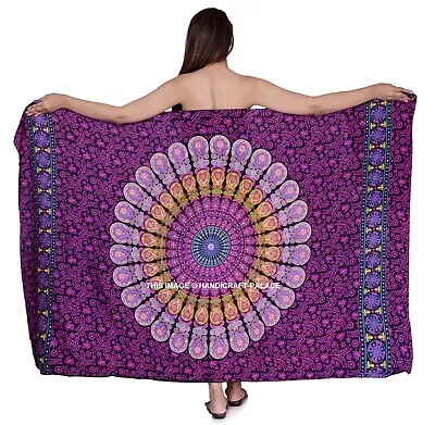 Bali Beach Sarong - Peacock Mandala Beach Sarong - Bikini Cover Up - Rayon Pareo • $29.69