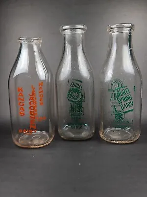 3 VTG Glass Quart Milk Bottles Laurel Spring Marion VA Kangas Jacobsen Dairy • $19.99