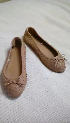 £9.99 • Buy Next Forever Comfort Ladies Light Tan Leather Ballet Flat Pumps Bow Detail Uk 6