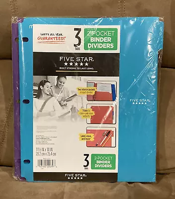 Mead Five Star Pack Of 3 Tabs 2-pocket Binder Dividers Red Royal Blue Green NIP • $9.99