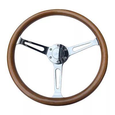 15  Wooden Silver Chromed Spoke 1.75  Depth Classic Wood Steering Wheel 6 Bolts • $74.99