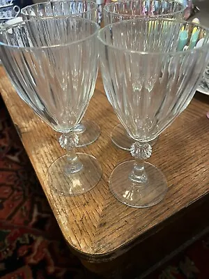 Vintage Glass Water Goblets Glasses Wine Glasses Faceted Ball Stem 4 10oz Elegan • $42