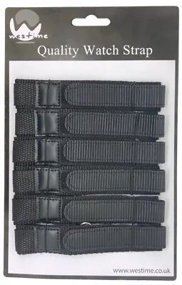 6 X Wholesale Job Lot Black 18/20/22/24mm Nylon Hook & Loop Sports Watch Strap • £12.50