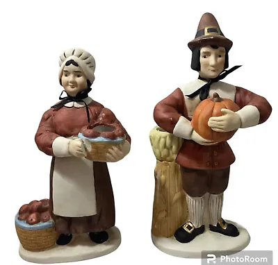 Pilgrim Man Woman Harvest Candle Holders Midwest Of Cannon Falls Chipped Hand • $29.99