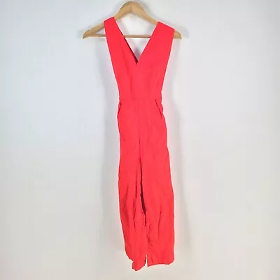 Reiss Womens Jumpsuit Size 8 Red Sleeveless Vneck Cotton 080918 • $39.95